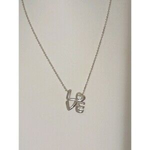 Love Pendant Heart Rhinestone Silver Tone Chain Necklace